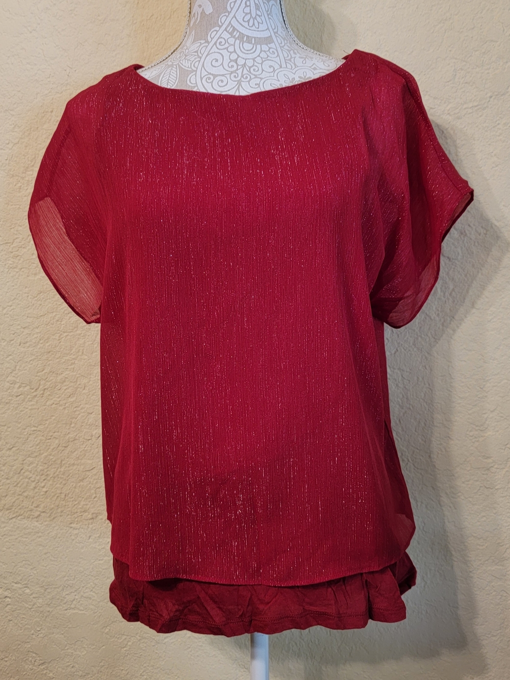 Express Red Metallic Short-Sleeve Blouse